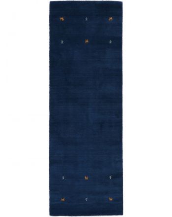 Wollteppich Gabbeh Uni Läufer Blau