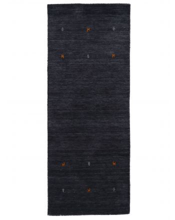 Wollteppich Gabbeh Uni Läufer Schwarz