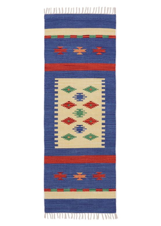Flachgewebeteppich Kelim Shiva Läufer Blau